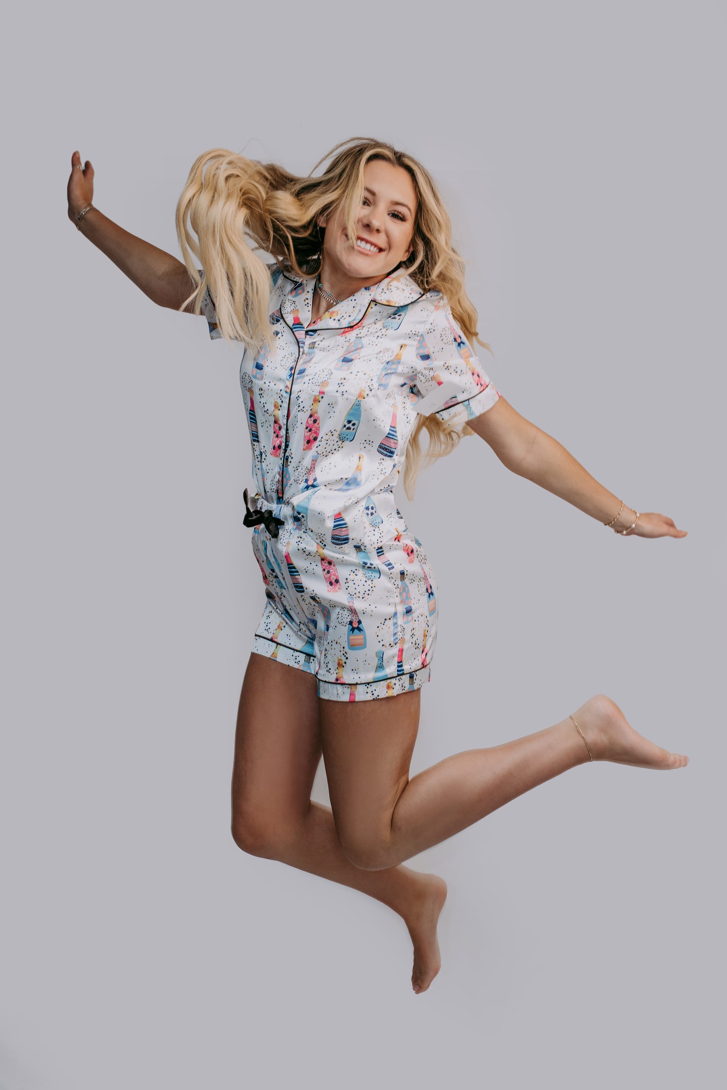 TZ38 Lovely Cats Satin Pajamas Shorts Set