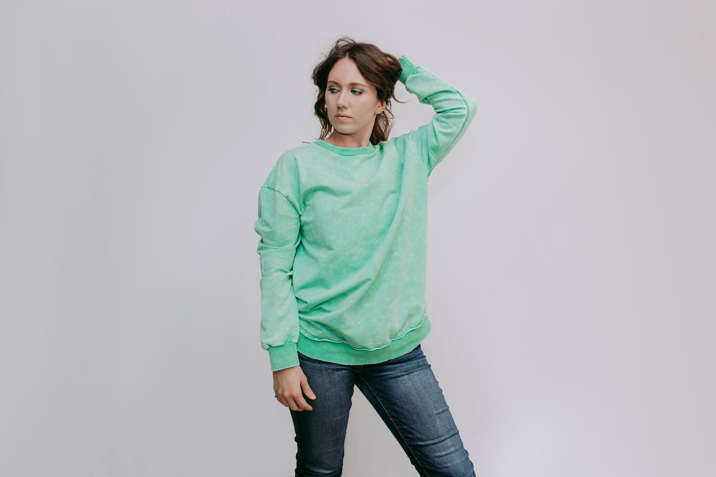 MK159 Basic Acid Washed Sweatshirt - Turquiose