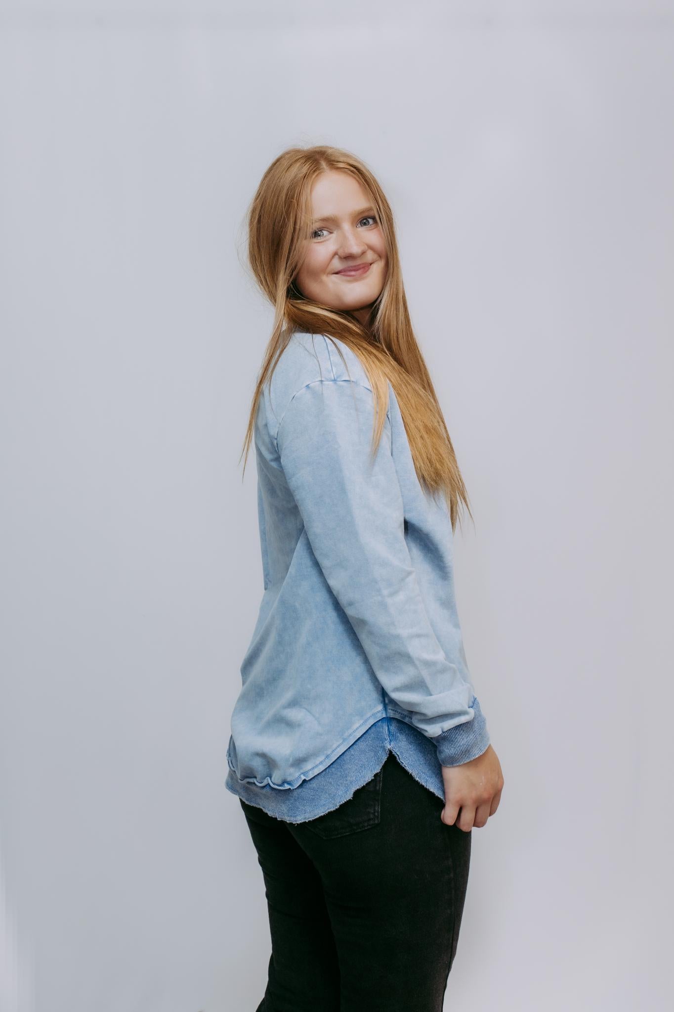 MK159 Basic Acid Washed Sweatshirt - Blue