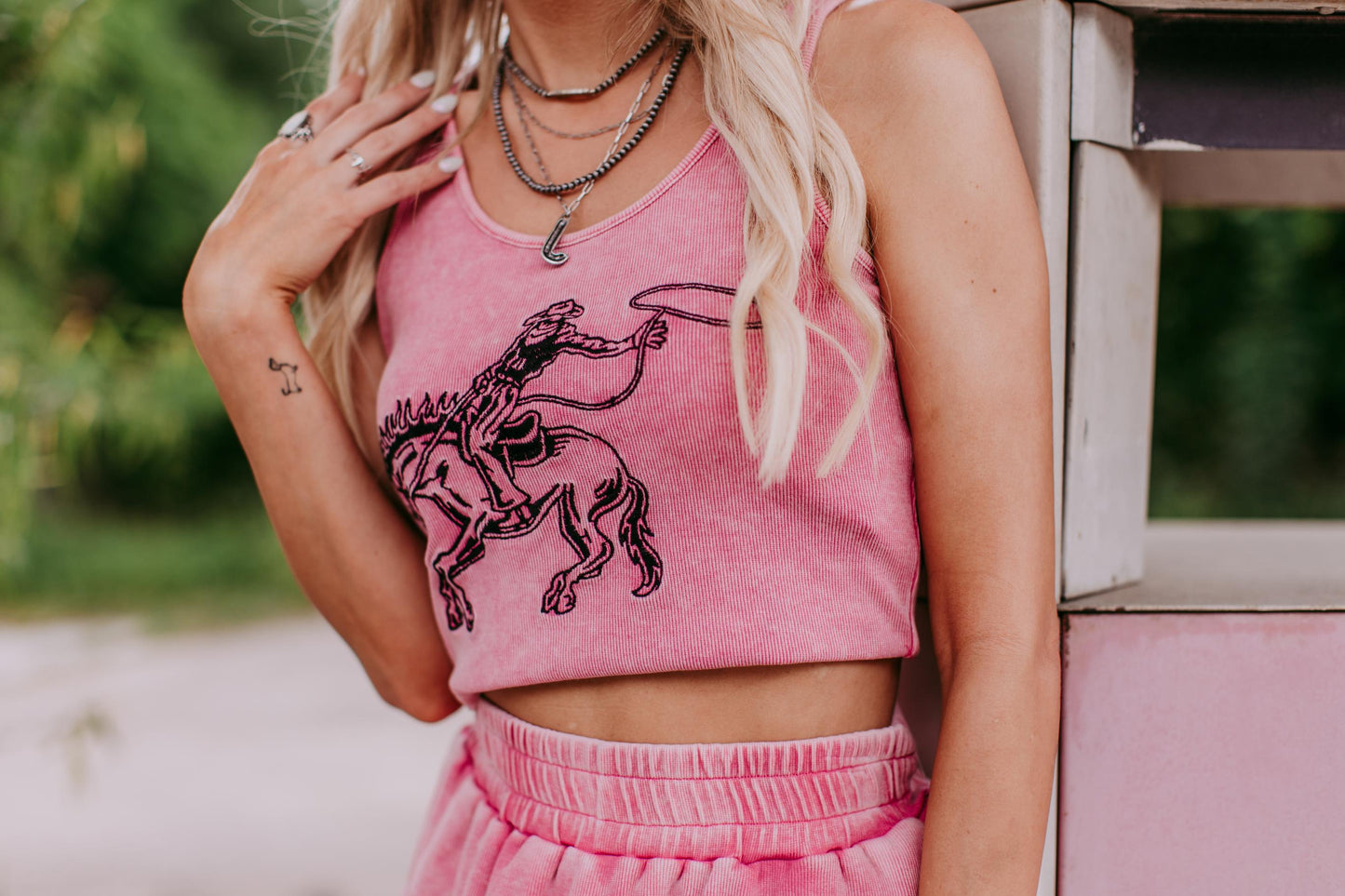 MK428 Bronc Bustin Weekend 2 Piece Crop Set - Pink