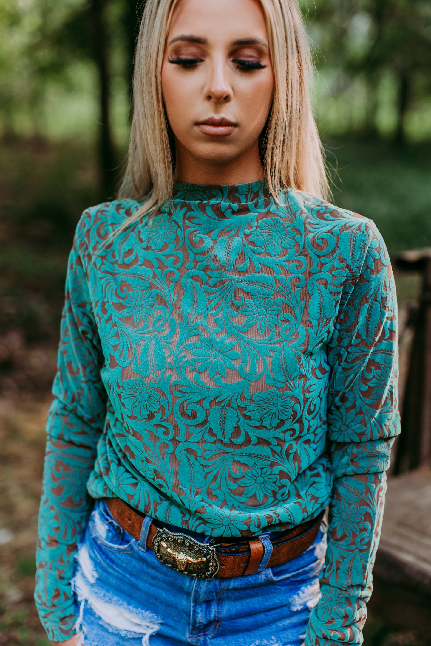 MK479 Tooled Leather Mesh Top - Brown