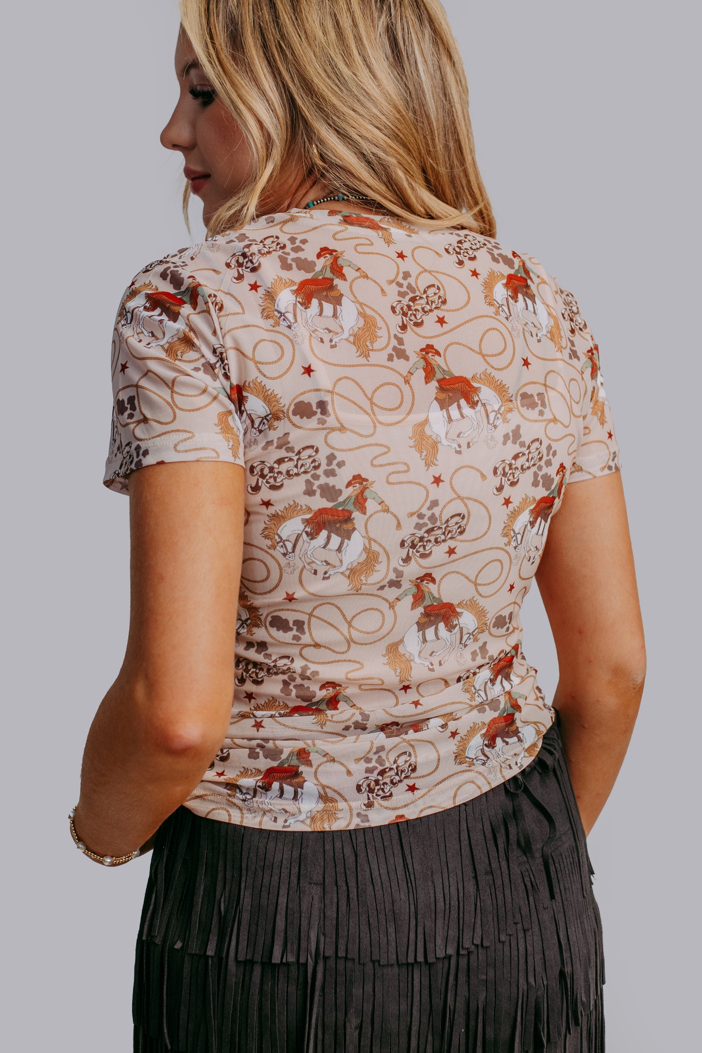 MK613 Rodeo Short Sleeve Mesh Top - Neutral