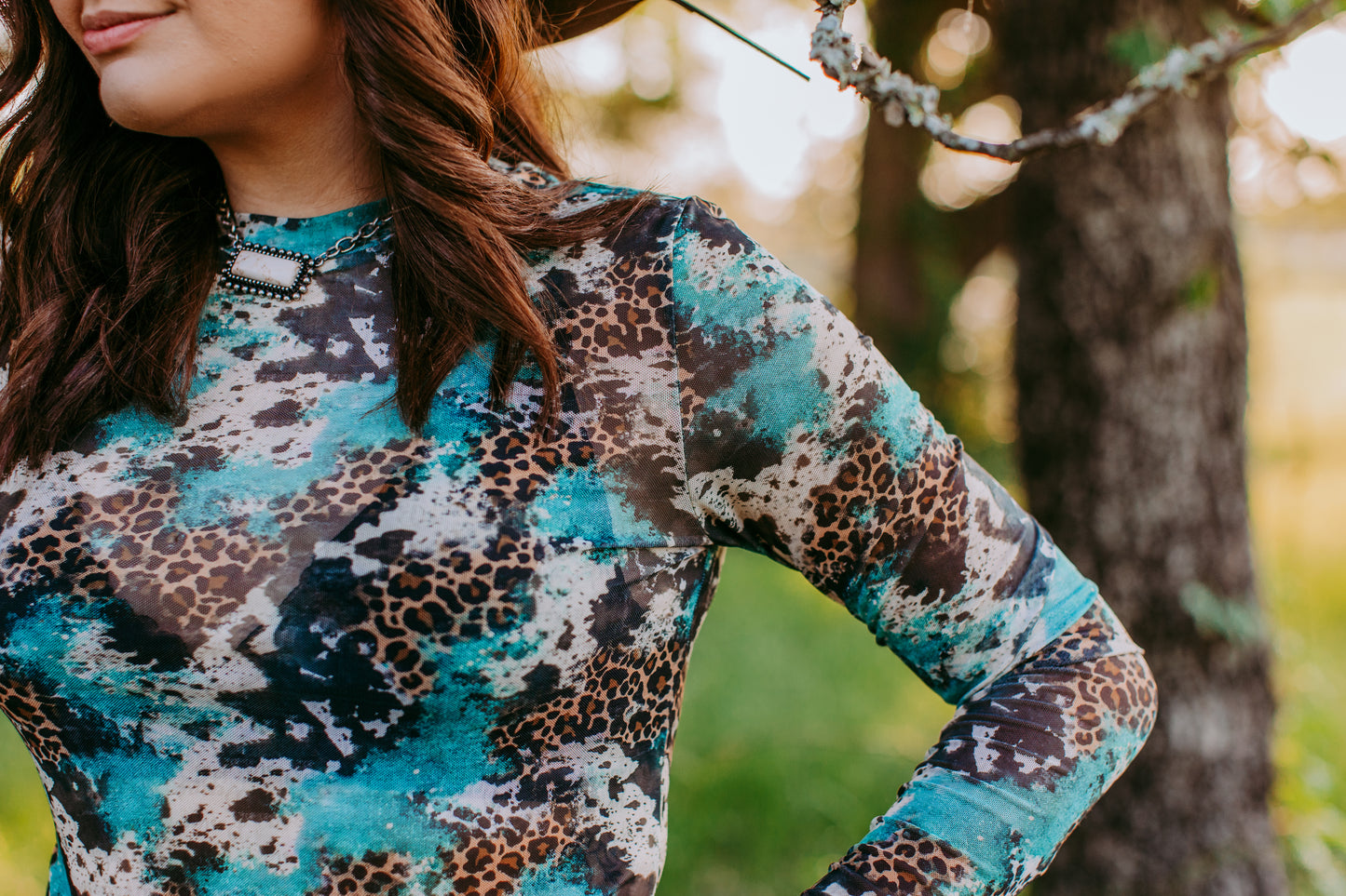 MK466 Mix Print LS Mesh Top