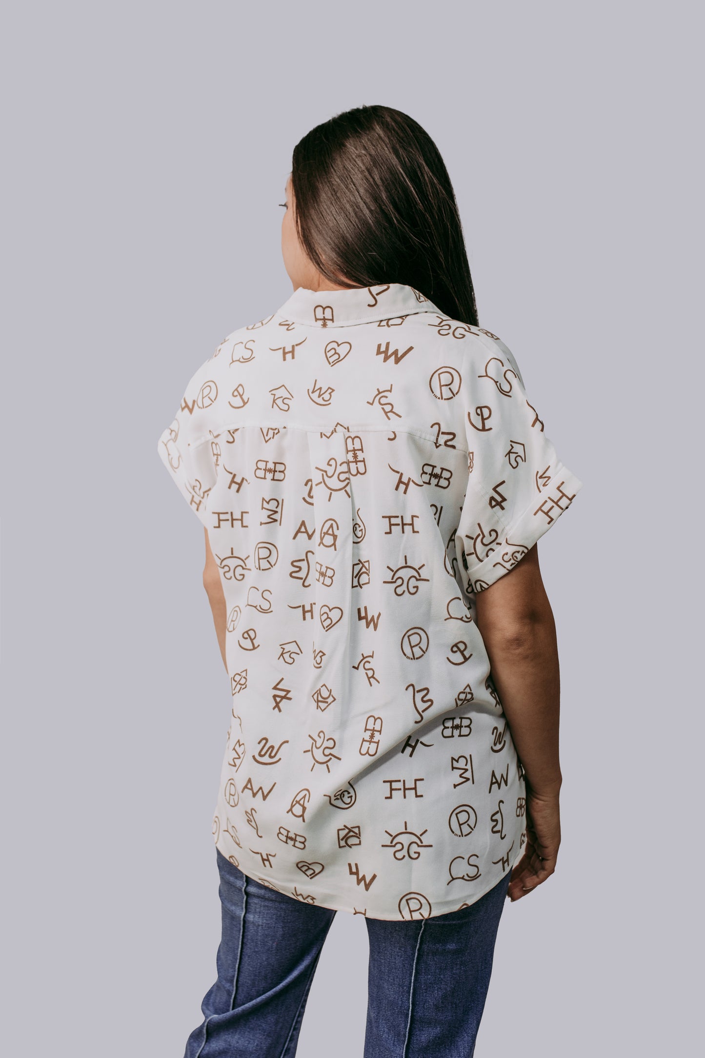 MK729 Branded Button Down Blouse