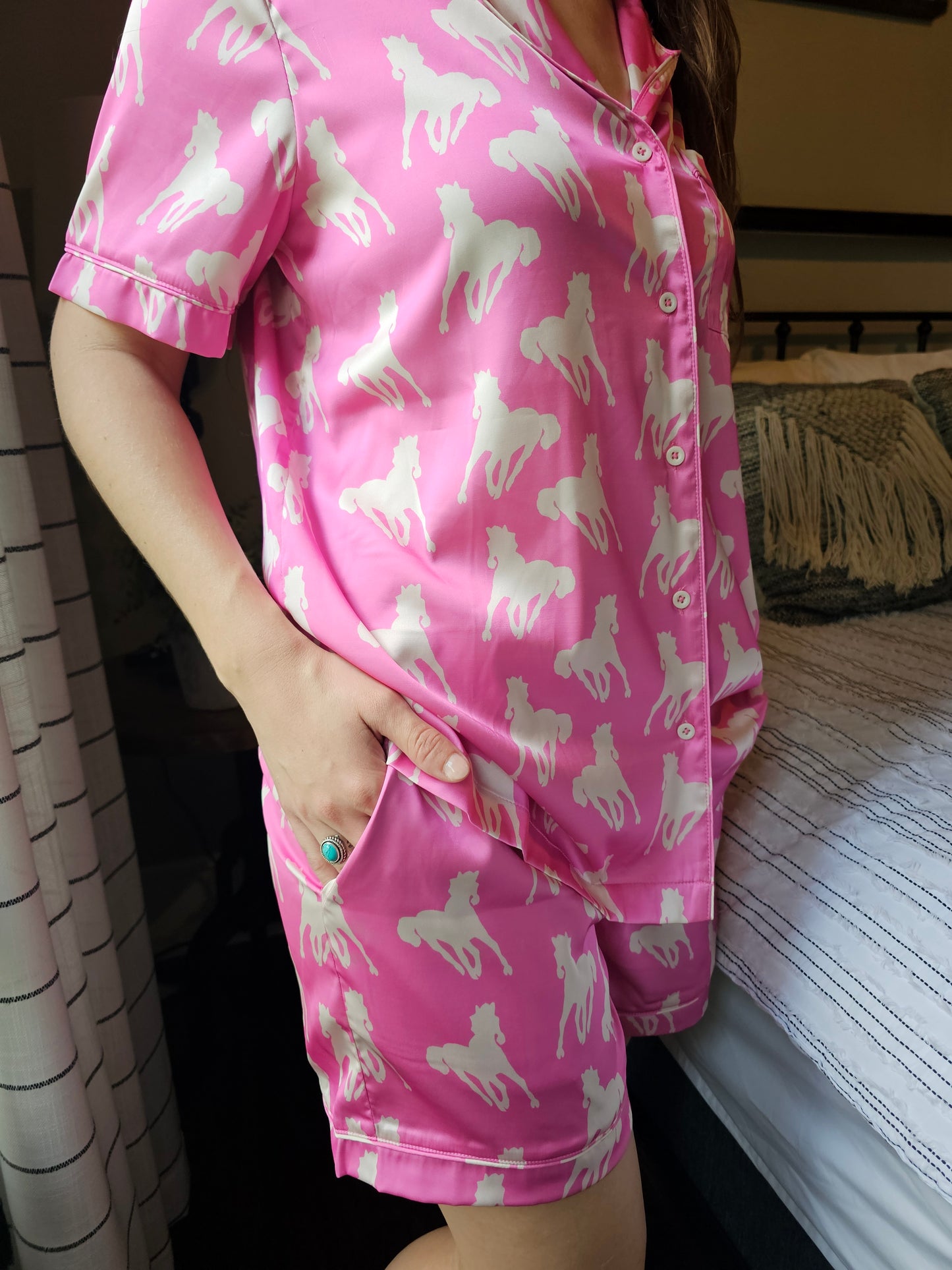 MK369 Horse Satin PJ Sets - Pink