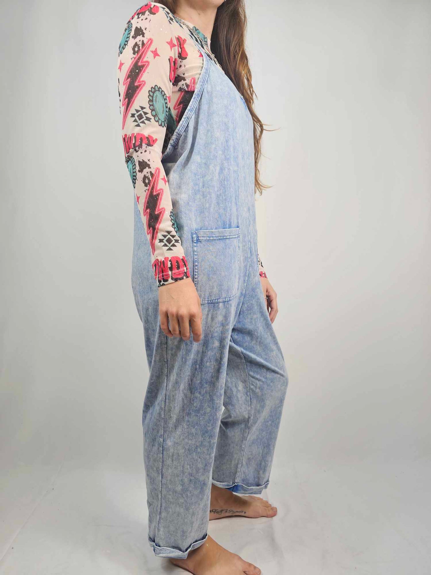 MK470 Acid Washed Jumpsuit - Blue