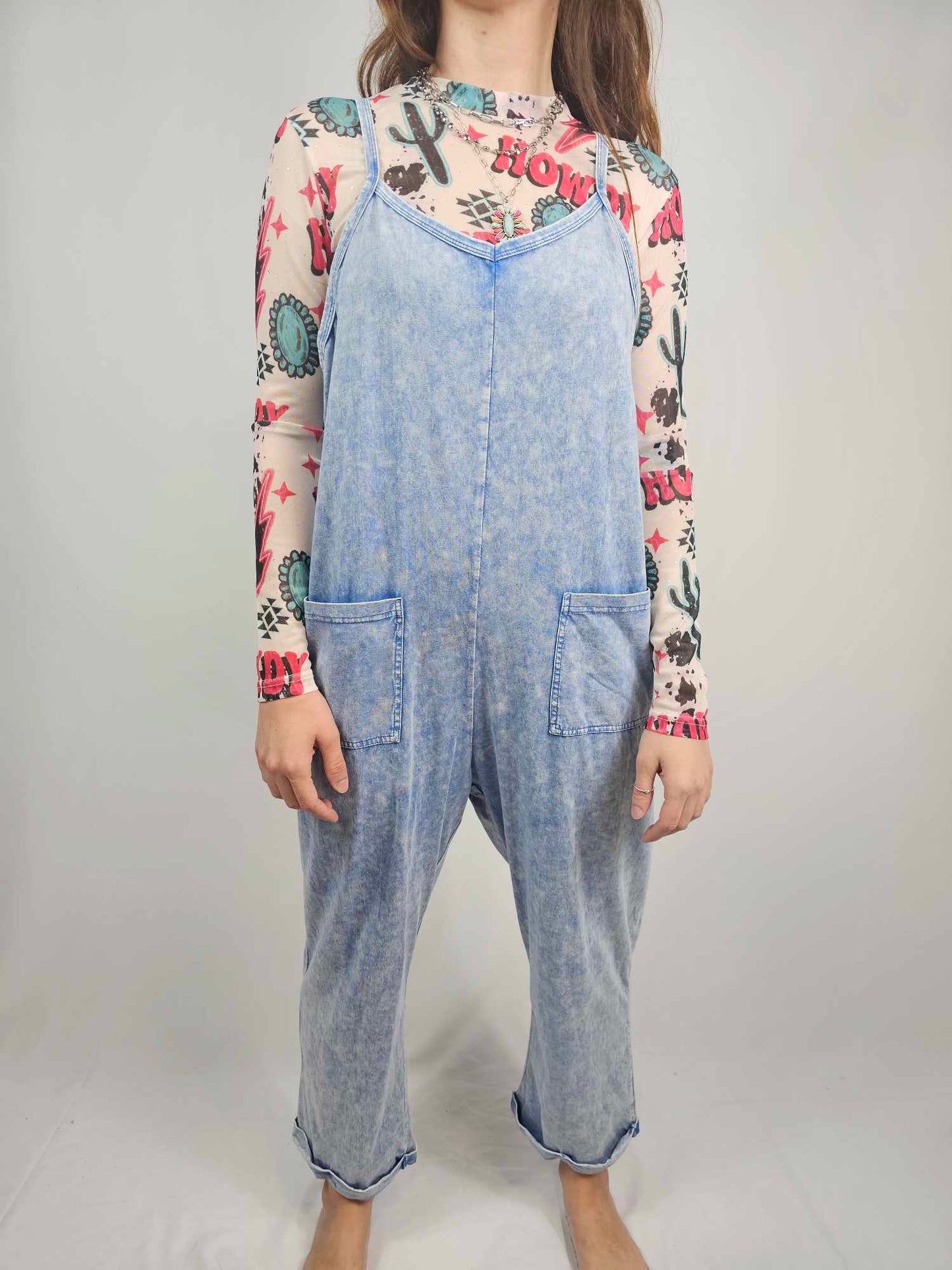 MK470 Acid Washed Jumpsuit - Blue