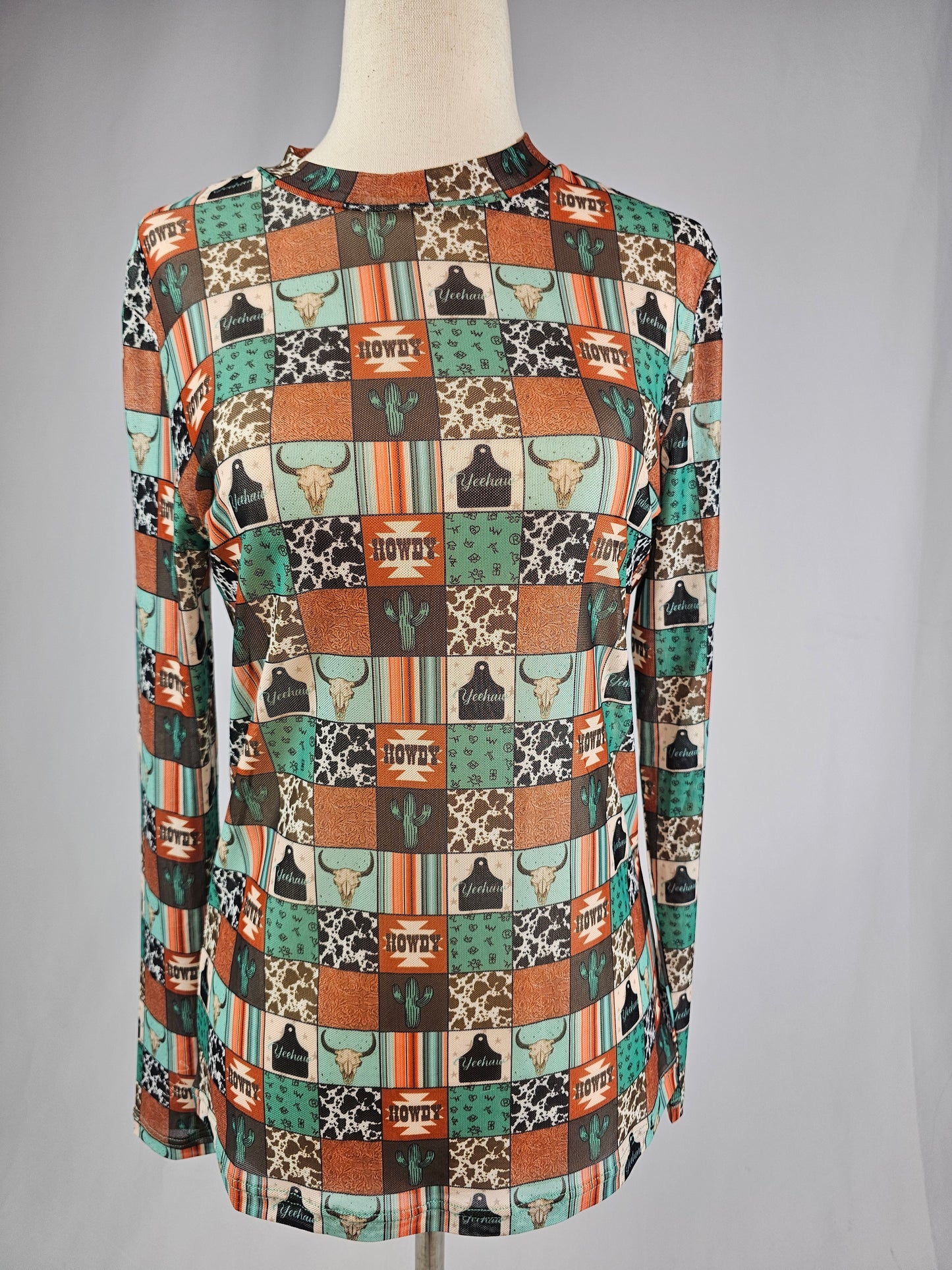 MK715 Western Checkered Mesh Top