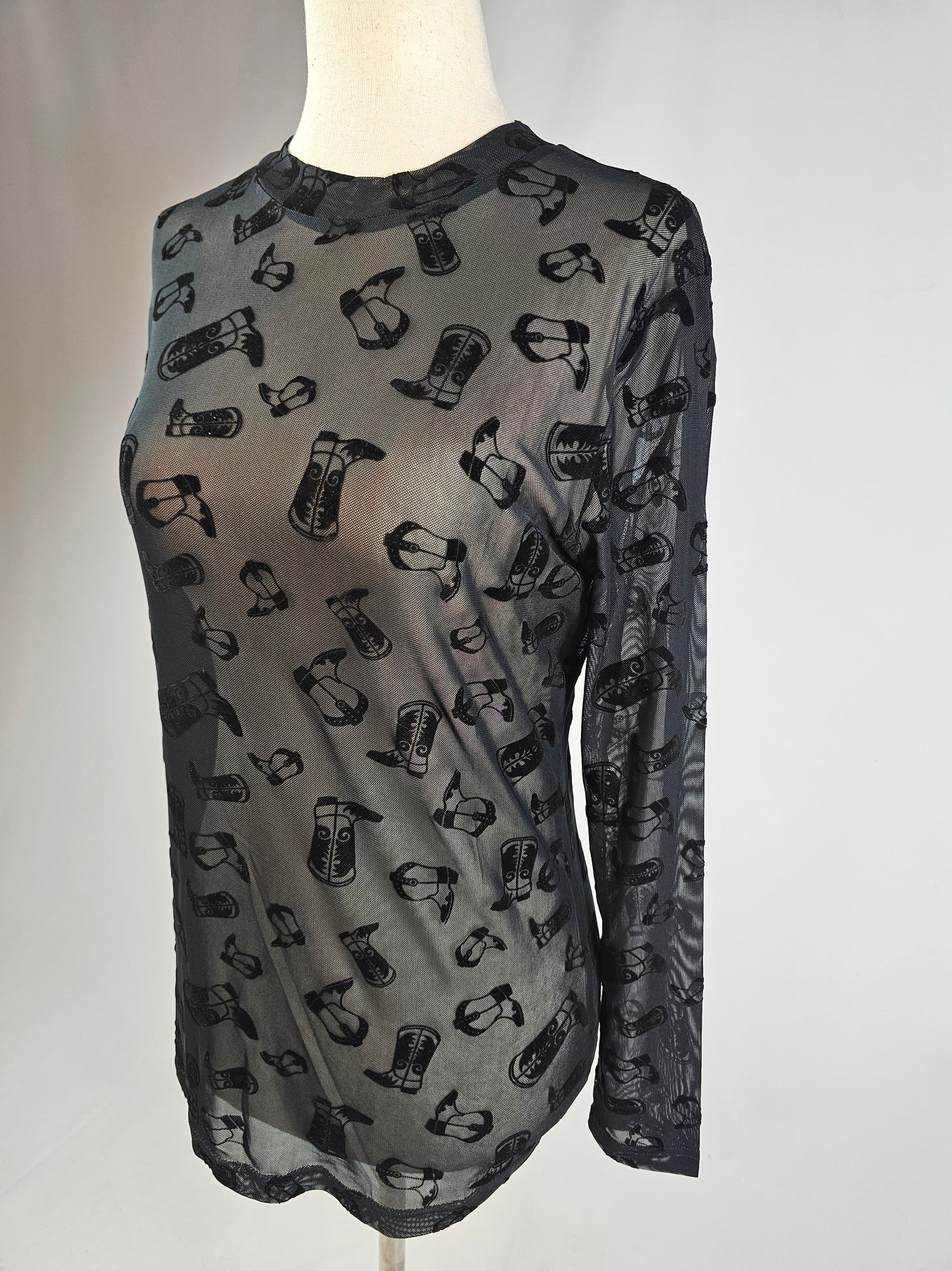 TZ106 Blame It on The Boots Mesh Top
