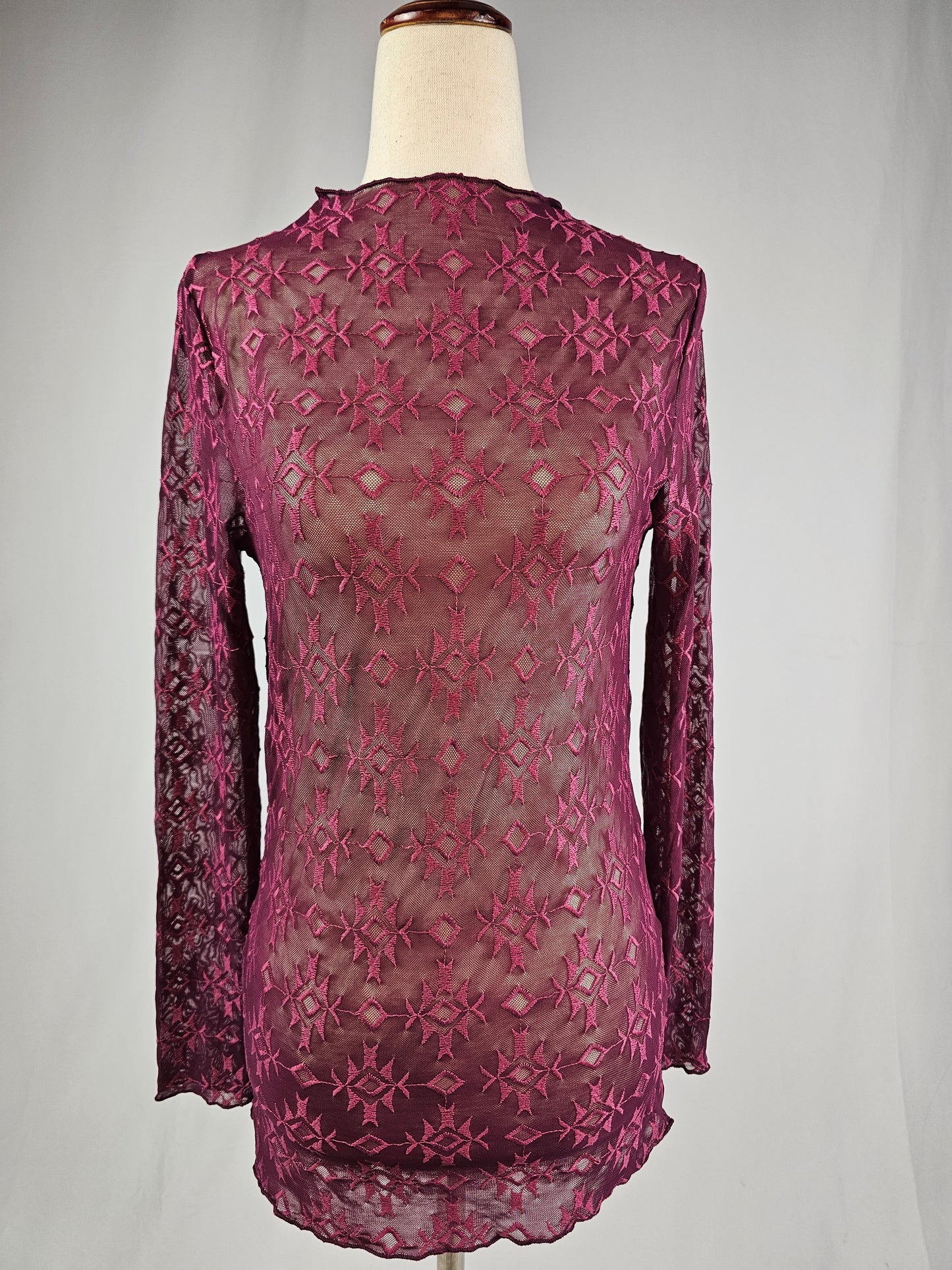 MK716 Aztec Embroidered Mesh Top