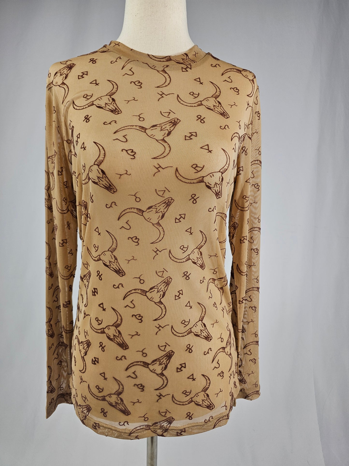 TZ107 Branded Longhorns Velvet Mesh Top