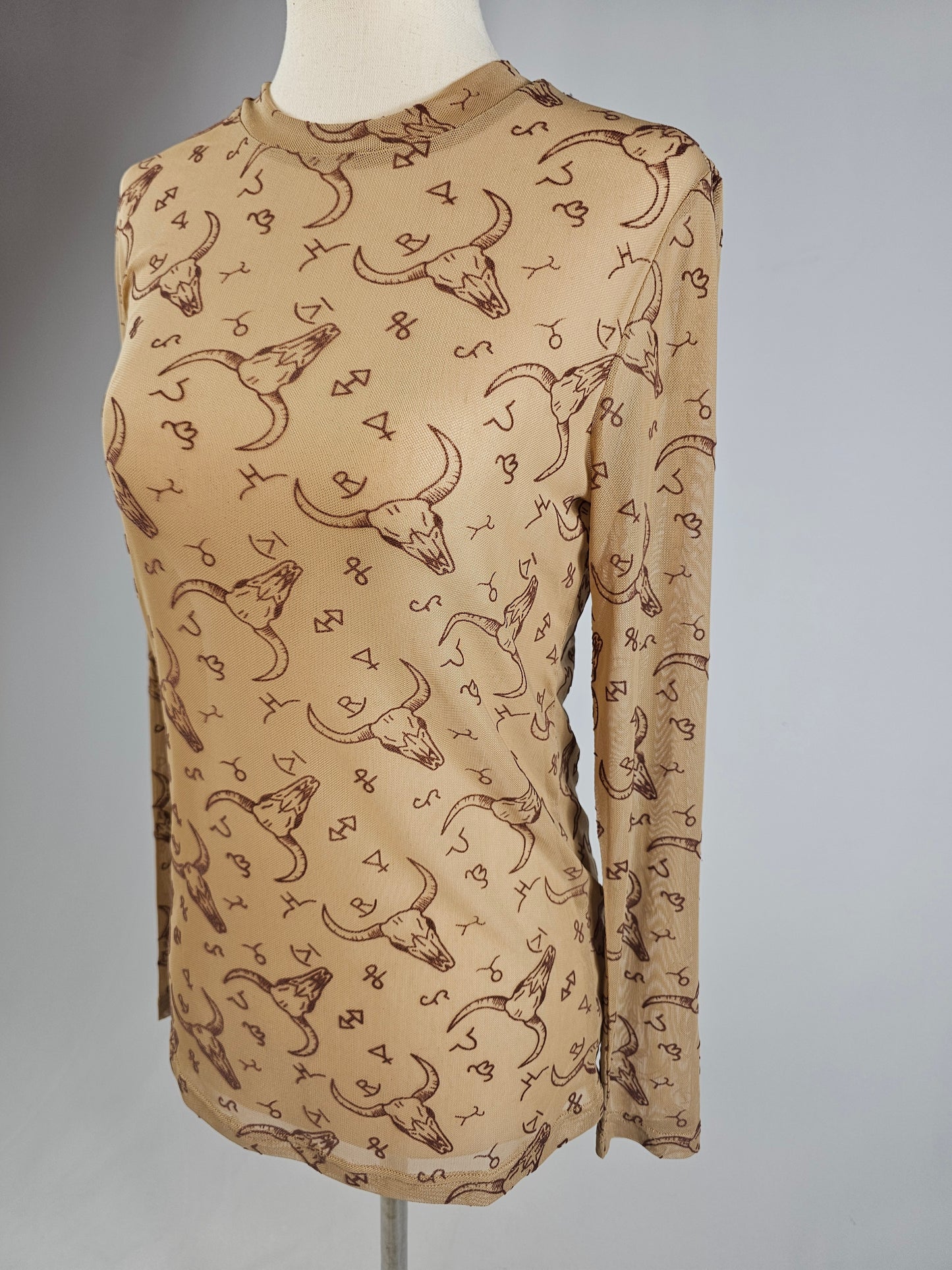 TZ107 Branded Longhorns Velvet Mesh Top