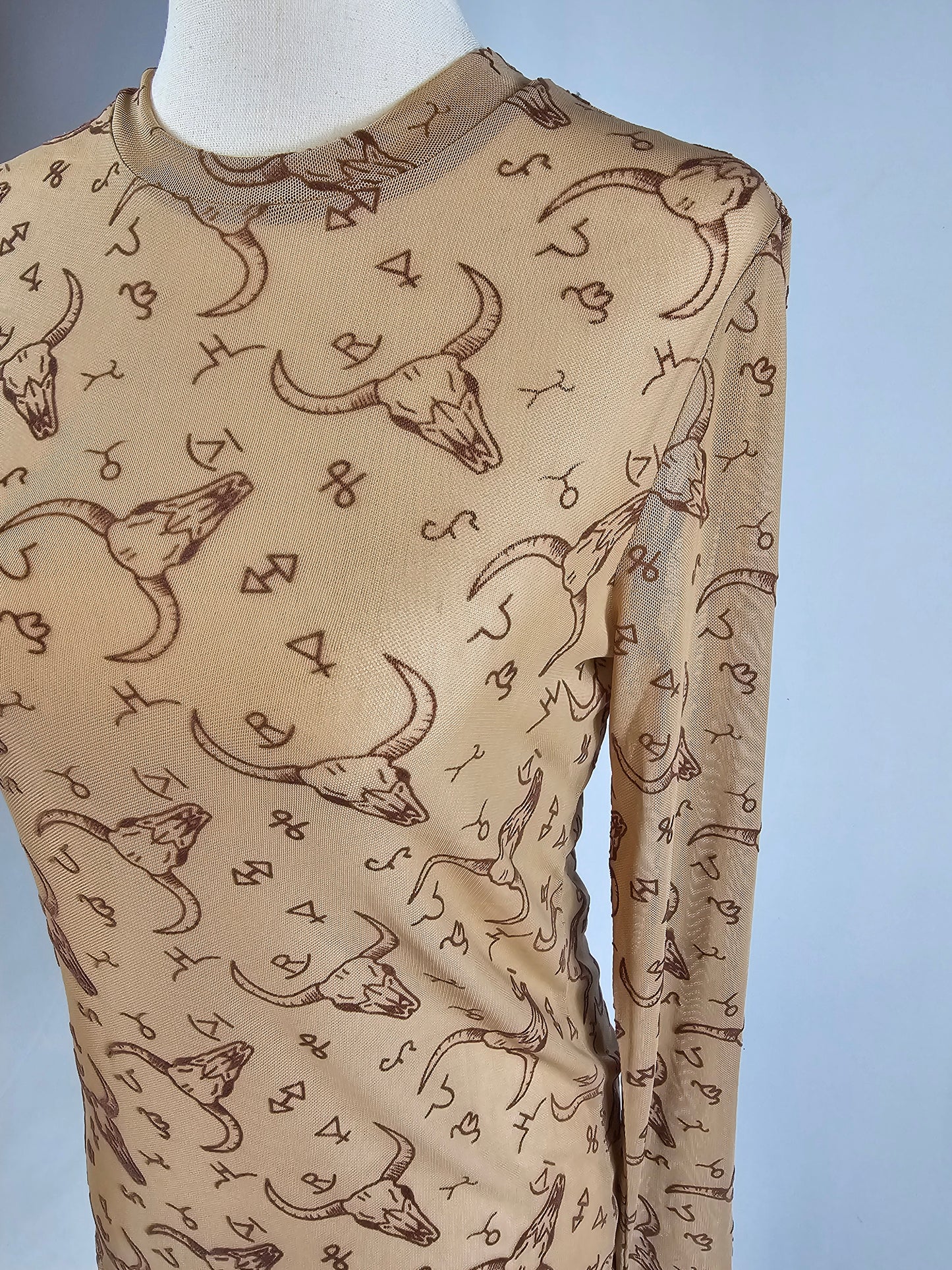 TZ107 Branded Longhorns Velvet Mesh Top