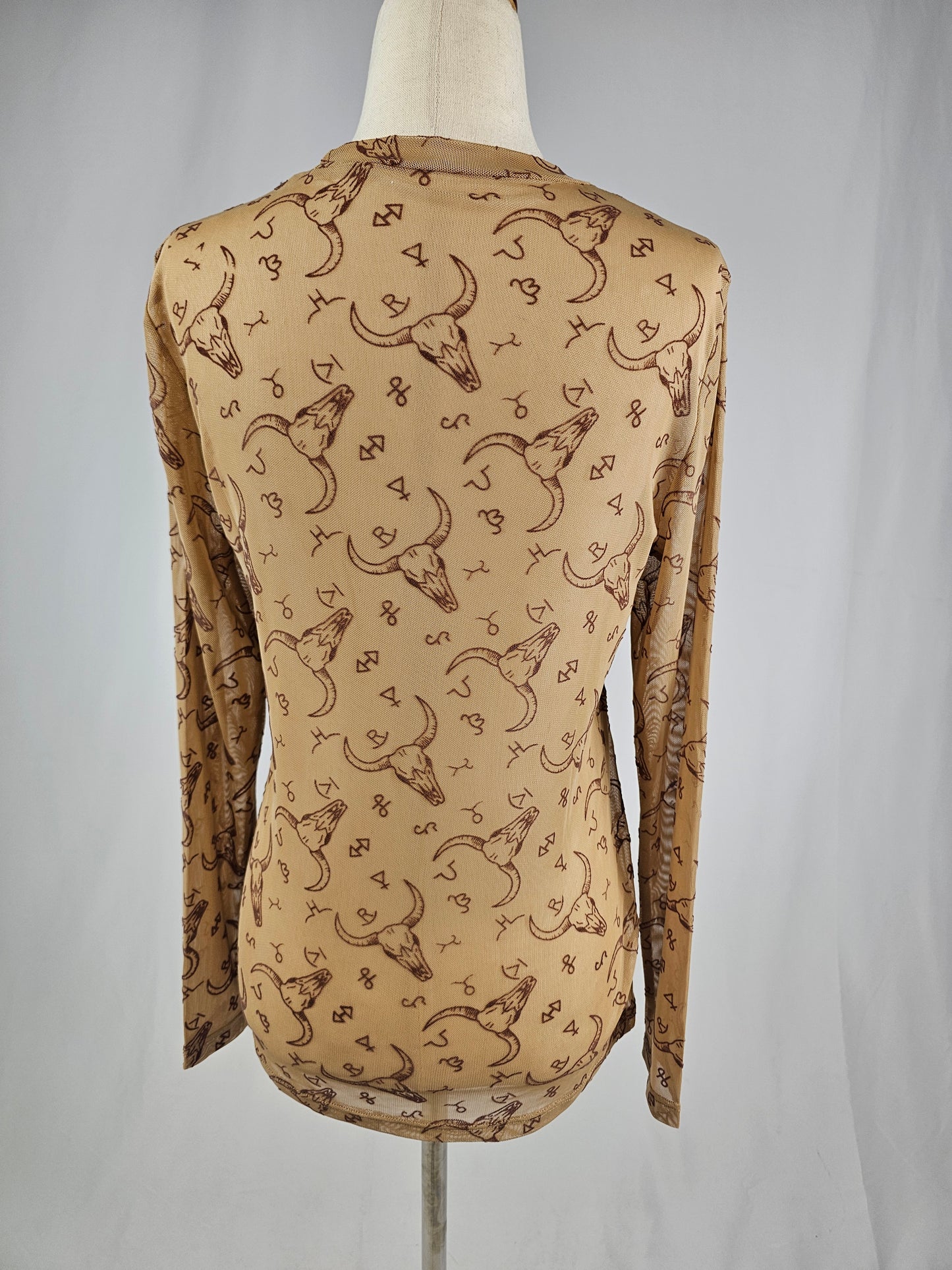 TZ107 Branded Longhorns Velvet Mesh Top