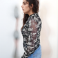 MK735 Long Sleeve Western Scene Mesh Top