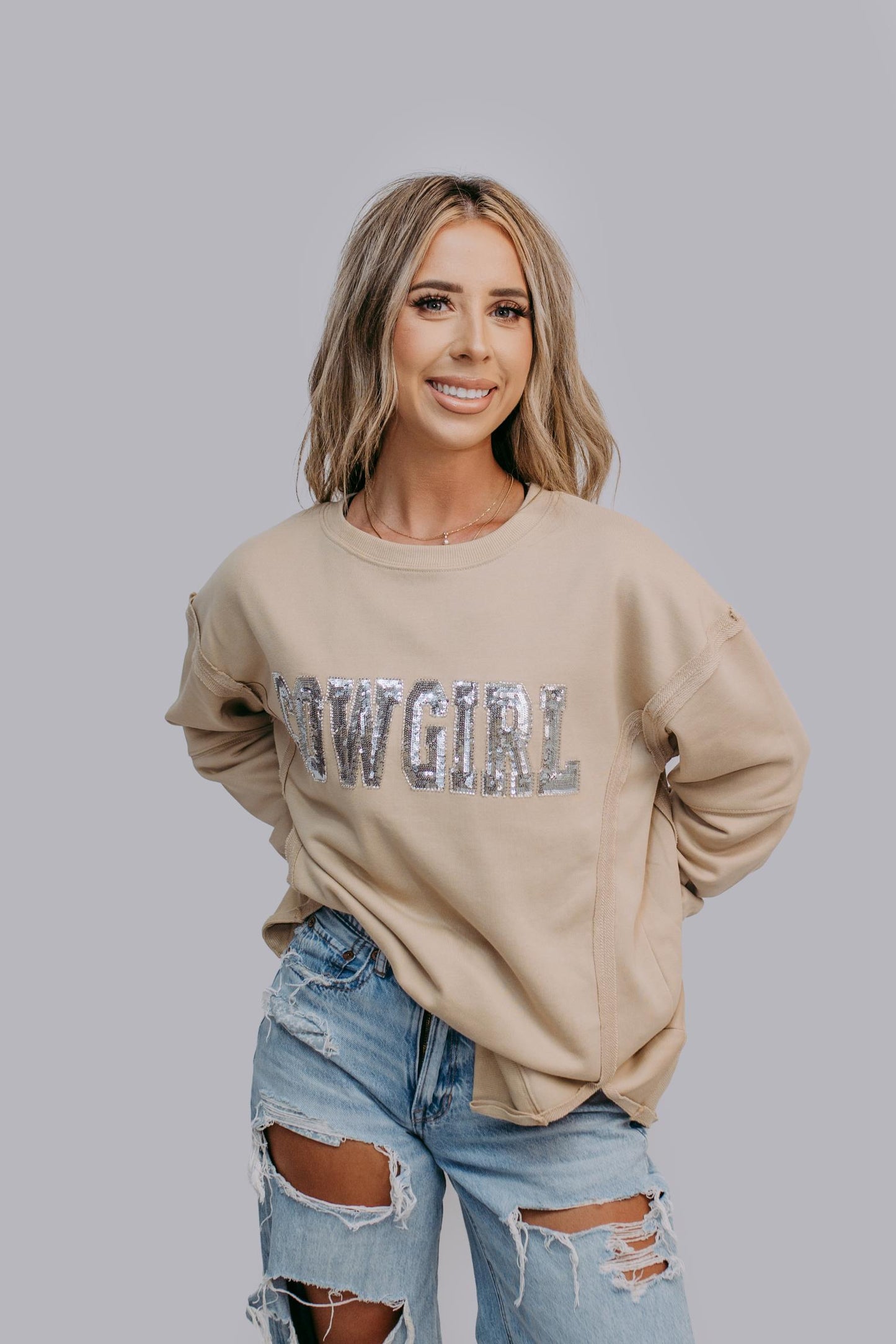 MK481 Cowgirl Sequin and Beaded Sweatshirt