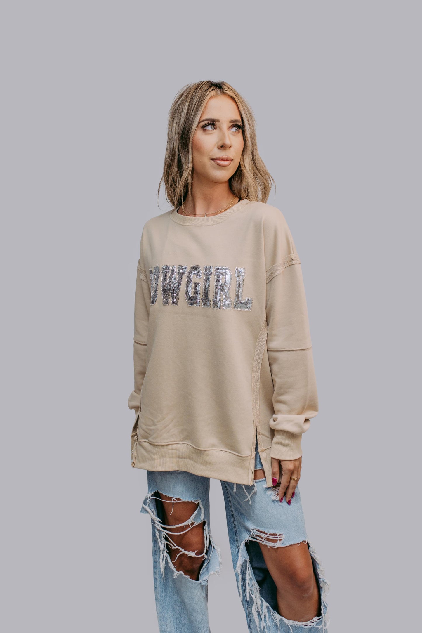 MK481 Cowgirl Sequin and Beaded Sweatshirt