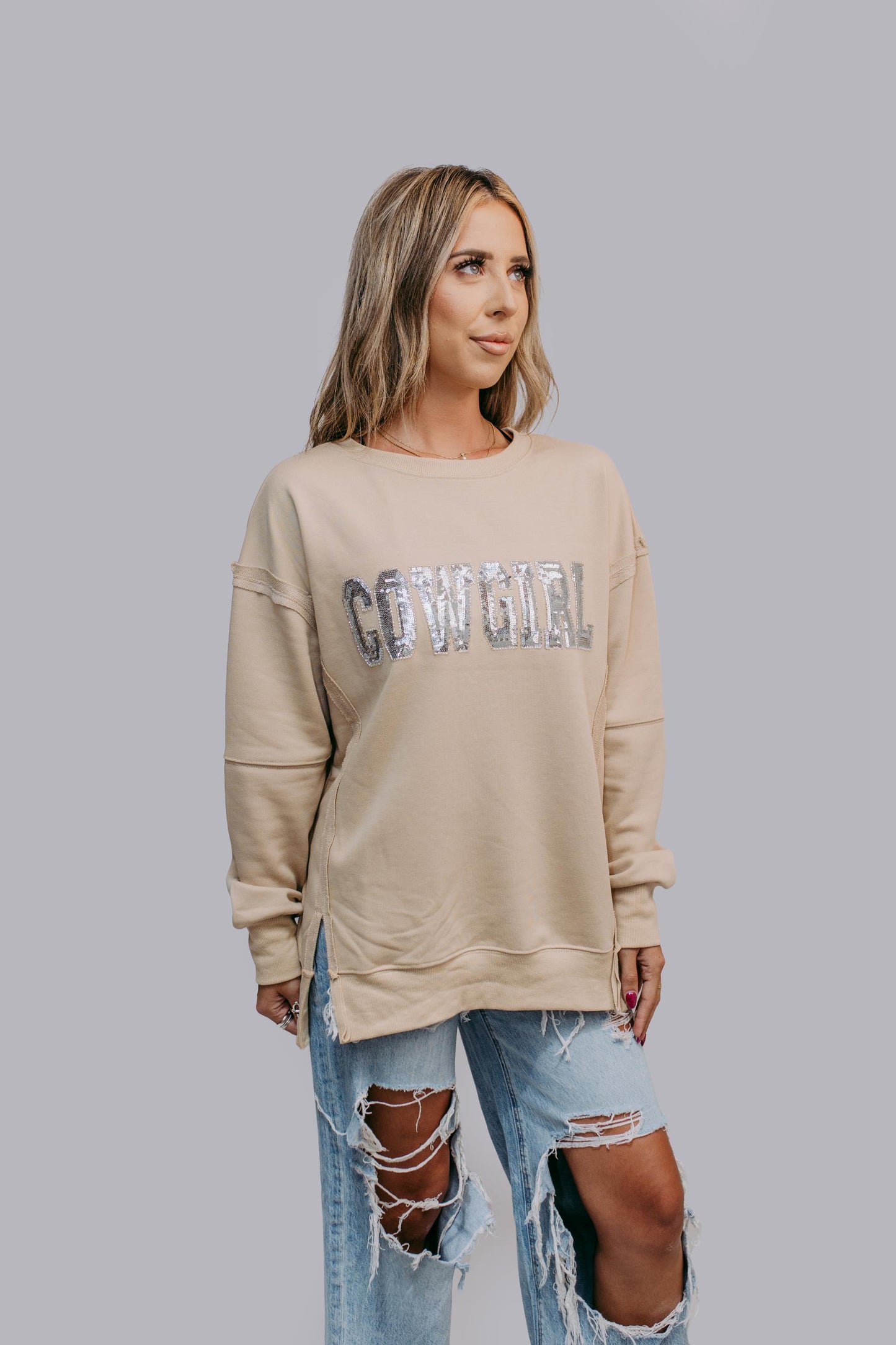 MK481 Cowgirl Sequin and Beaded Sweatshirt
