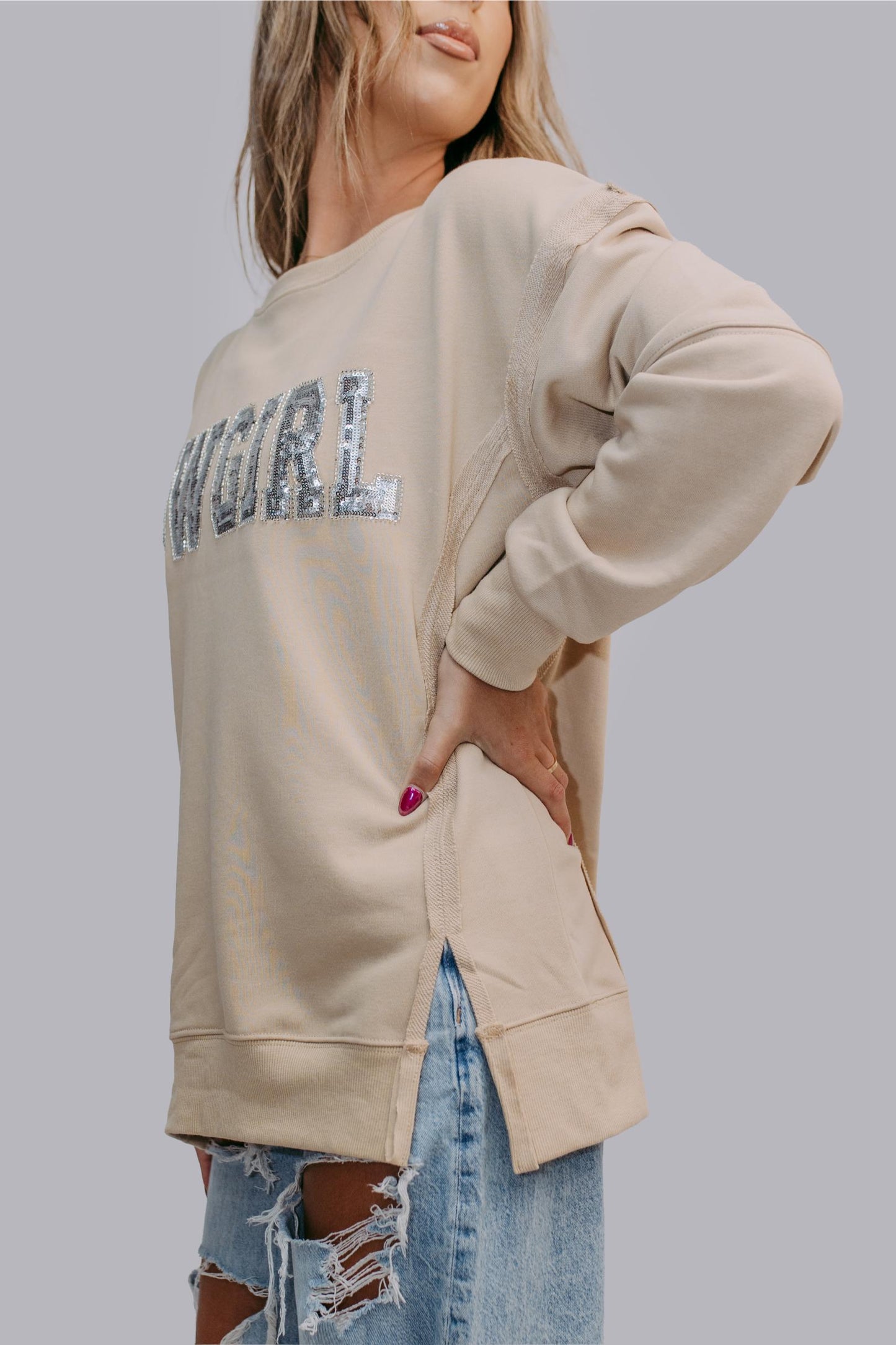 MK481 Cowgirl Sequin and Beaded Sweatshirt
