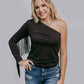 MK594 One Shoulder Fringe Top