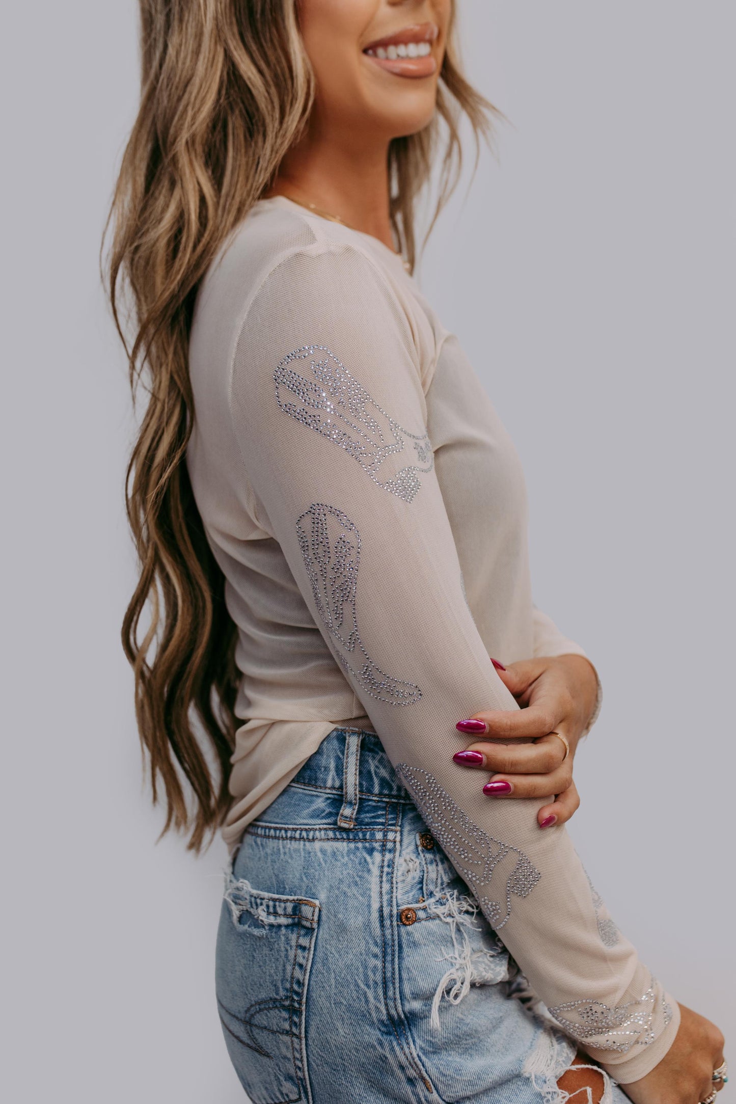 MK599 Sparkle Boots Mesh Top