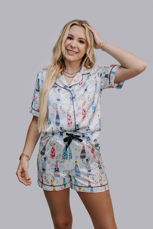 TZ38 Lovely Cats Satin Pajamas Shorts Set