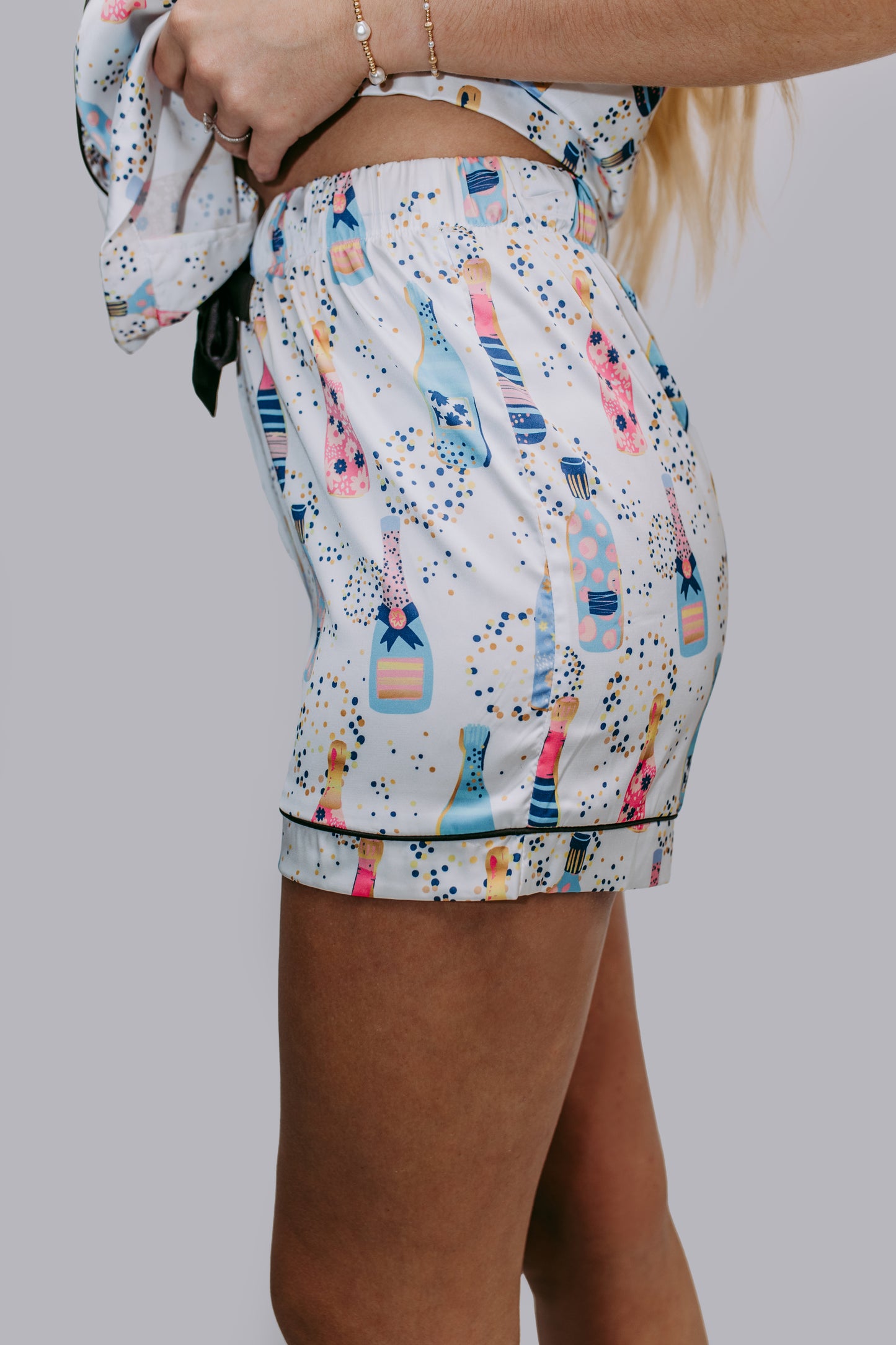TZ36 Champagne Night Satin Pajamas Shorts Set