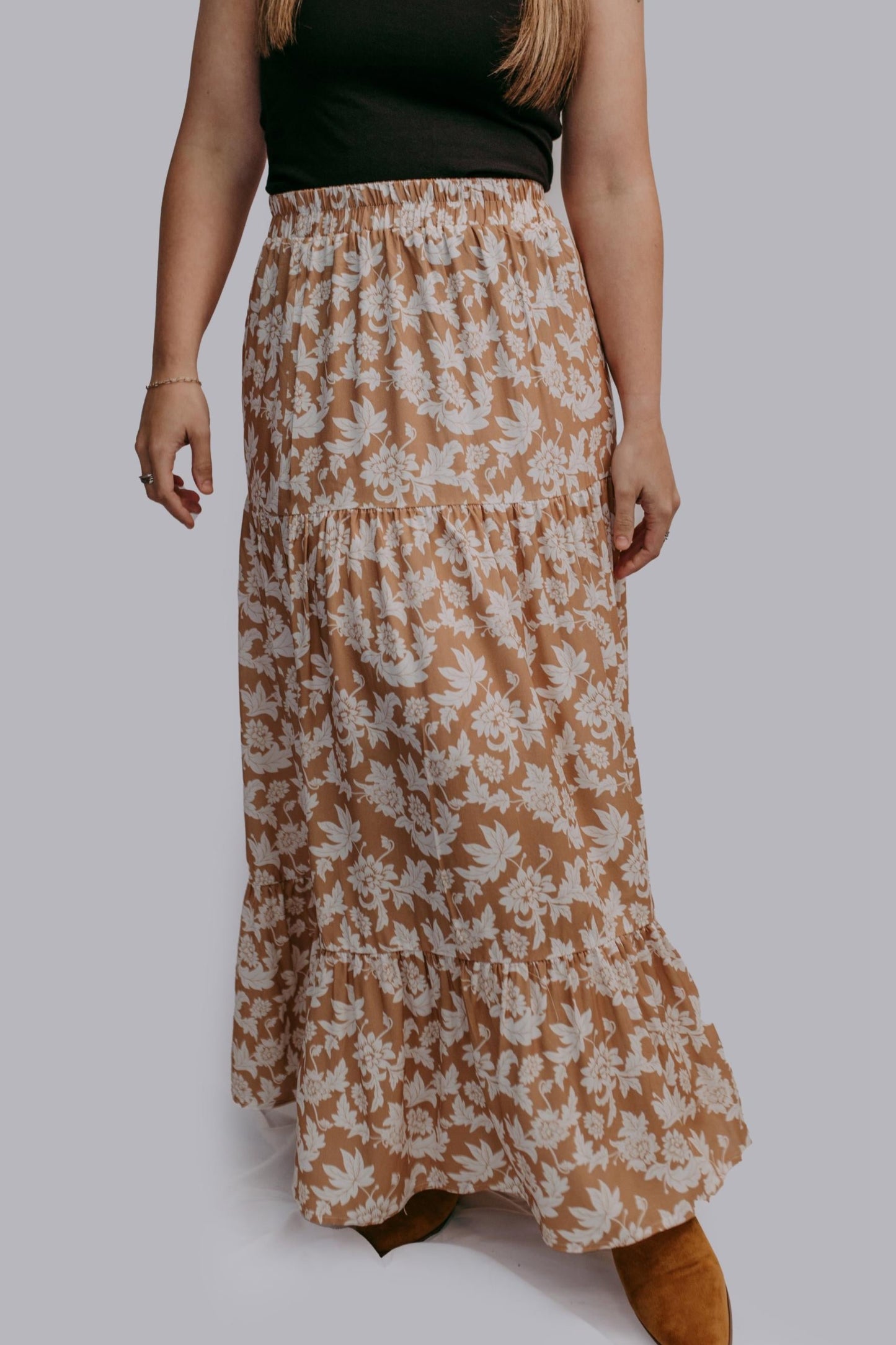 MK603 Floral Side Slit Maxi Skirt