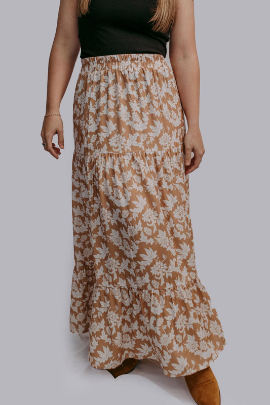 MK603 Floral Side Slit Maxi Skirt