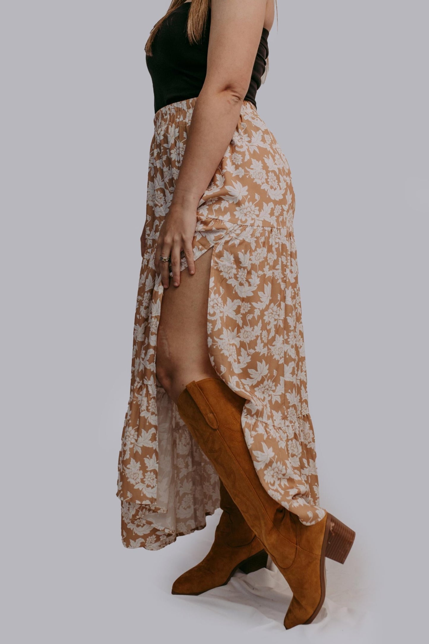MK603 Floral Side Slit Maxi Skirt