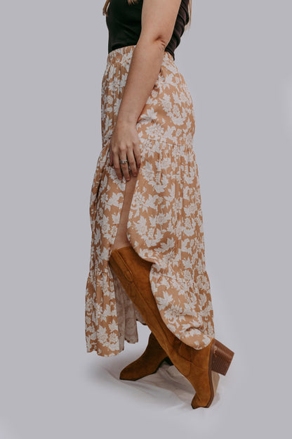 MK603 Floral Side Slit Maxi Skirt