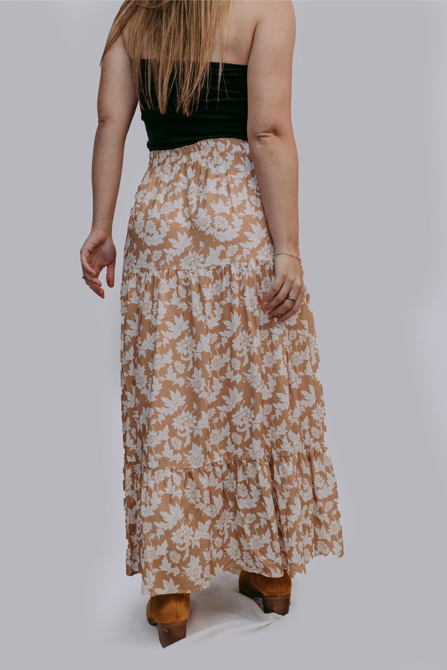 MK603 Floral Side Slit Maxi Skirt