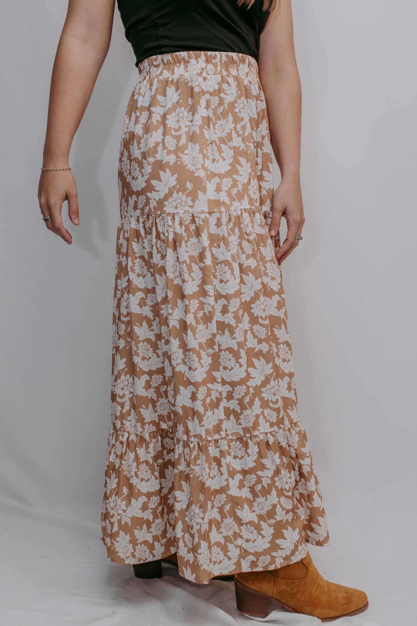 MK603 Floral Side Slit Maxi Skirt