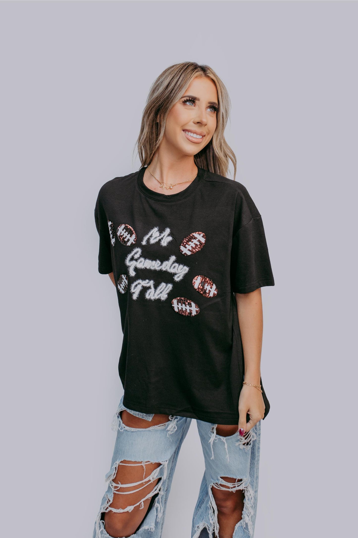 MK513 Game Day Sequins Football Tee