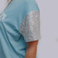 MK489 Sequins Sleeve Game Day Tee - Icy Blue