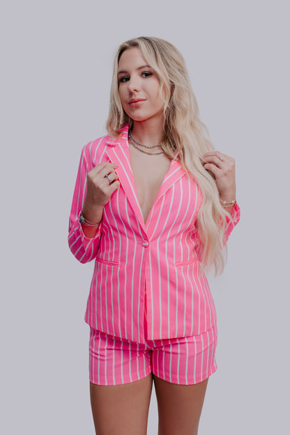 TZ23 Pink Pin Strip Blazer 2 Peice Set
