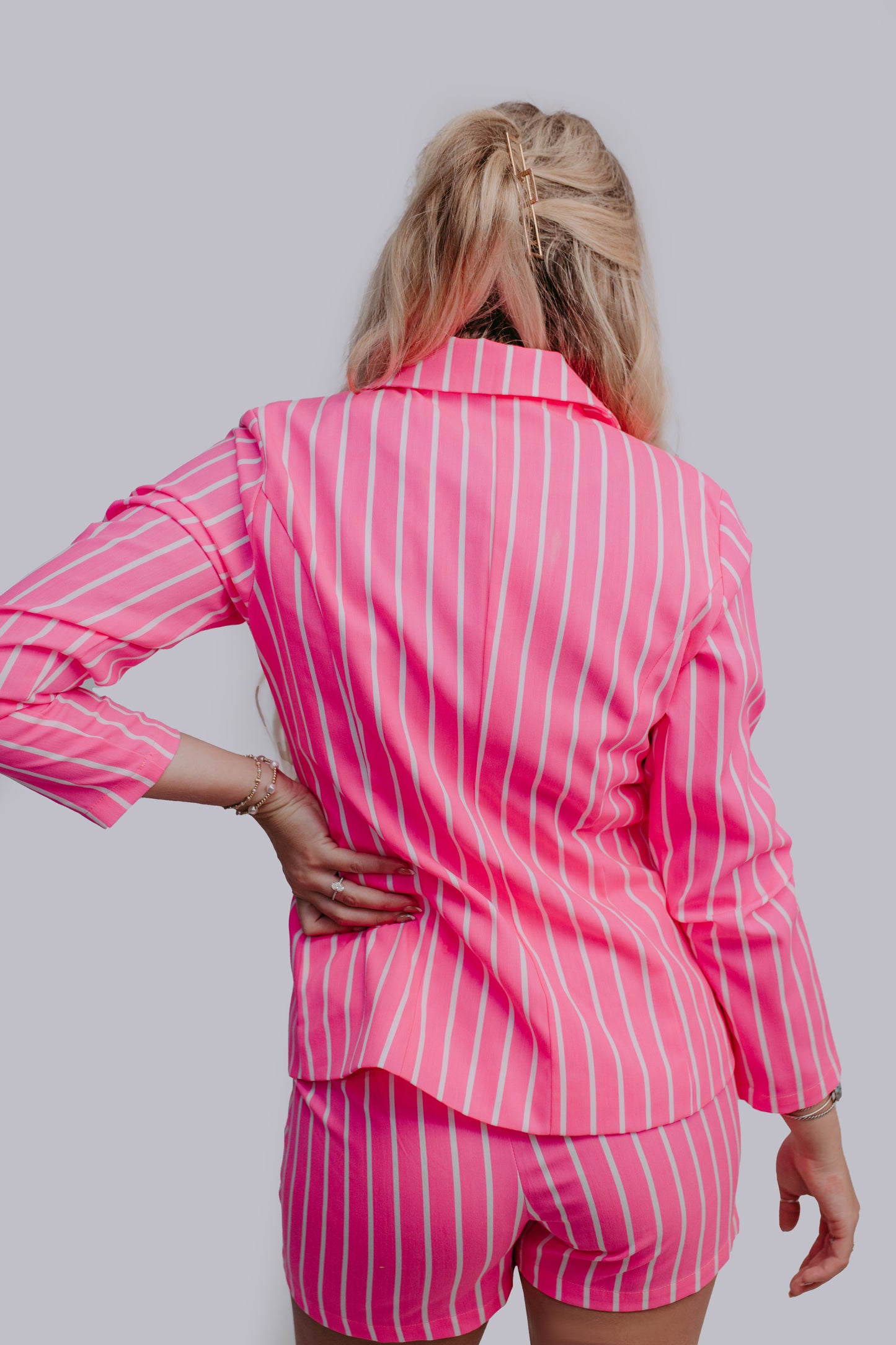 TZ23 Pink Pin Strip Blazer 2 Peice Set