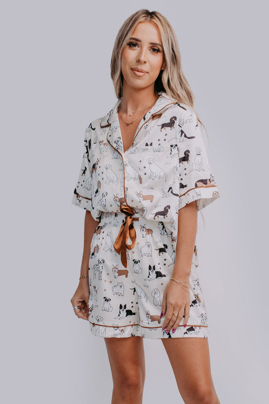 TZ39 Lovely Dogs Satin Pajamas Shorts Set