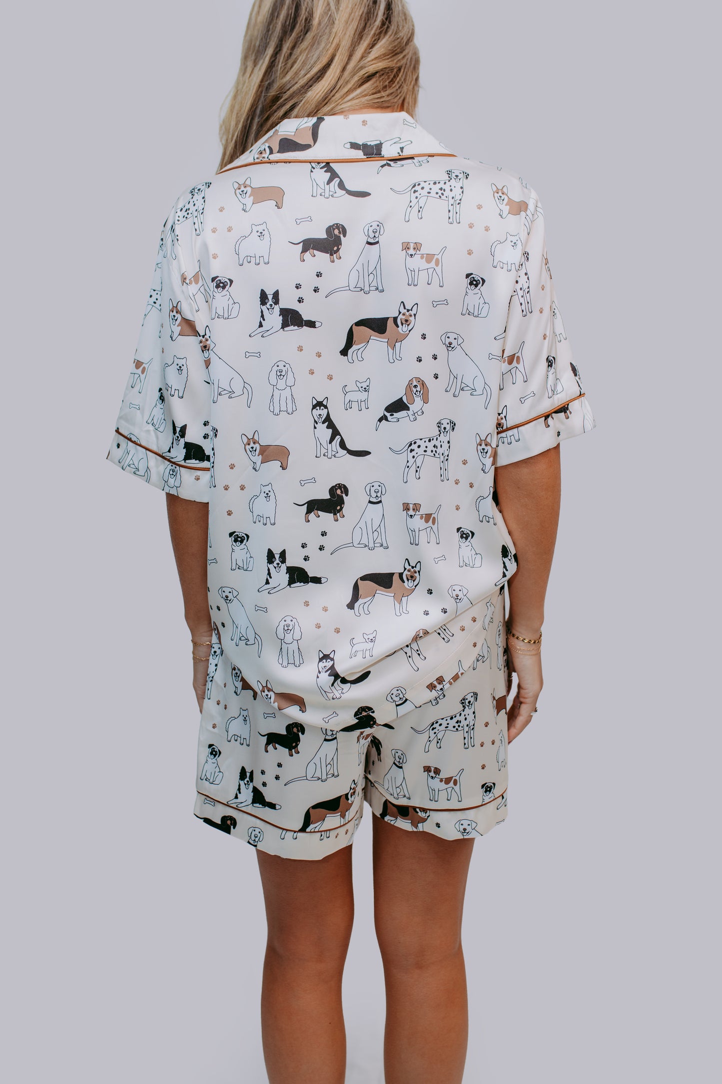TZ39 Lovely Dogs Satin Pajamas Shorts Set
