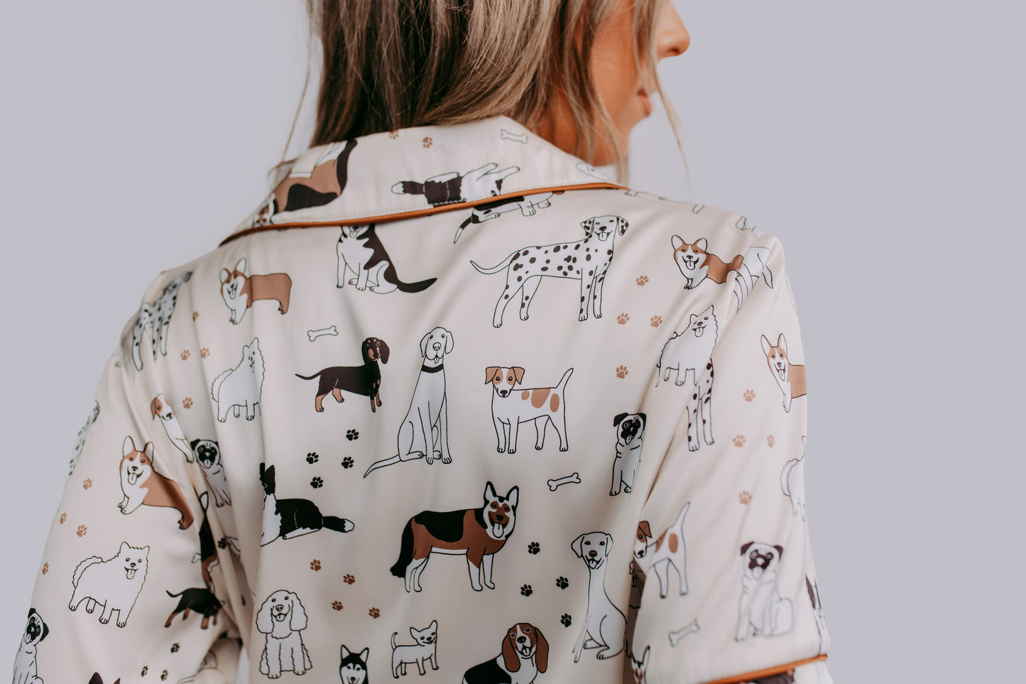 TZ39 Lovely Dogs Satin Pajamas Shorts Set