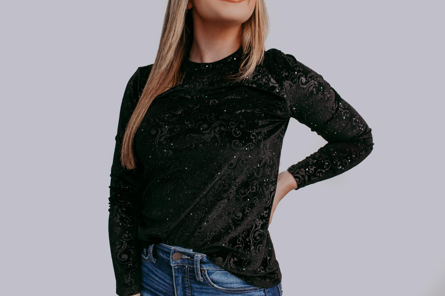 MK414 Jewel Velvet Mesh Top
