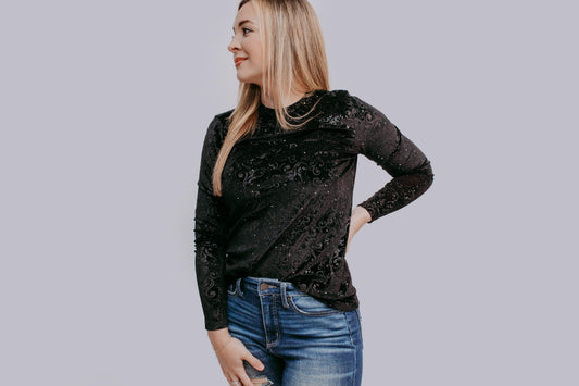 MK414 Jewel Velvet Mesh Top