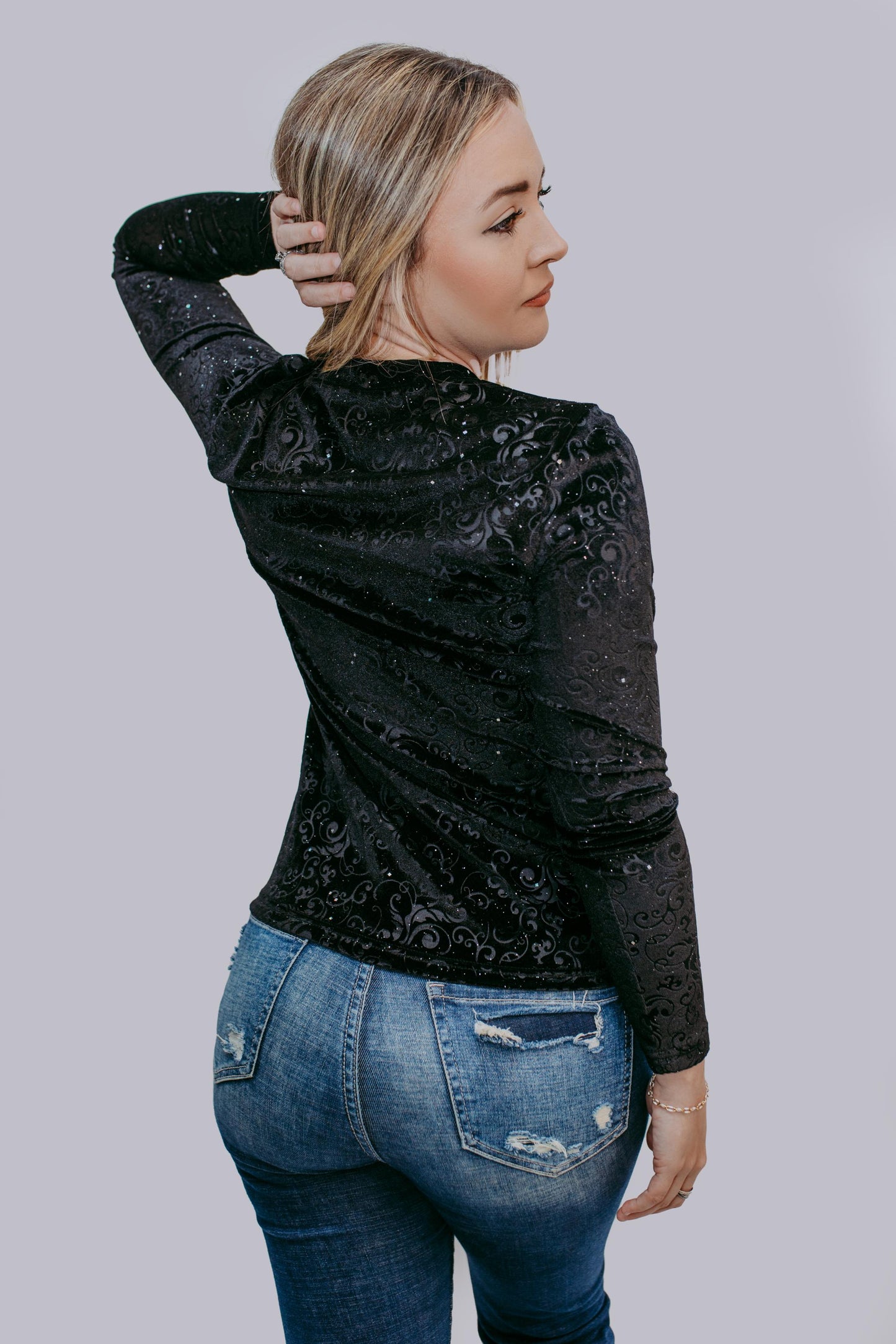 MK414 Jewel Velvet Mesh Top