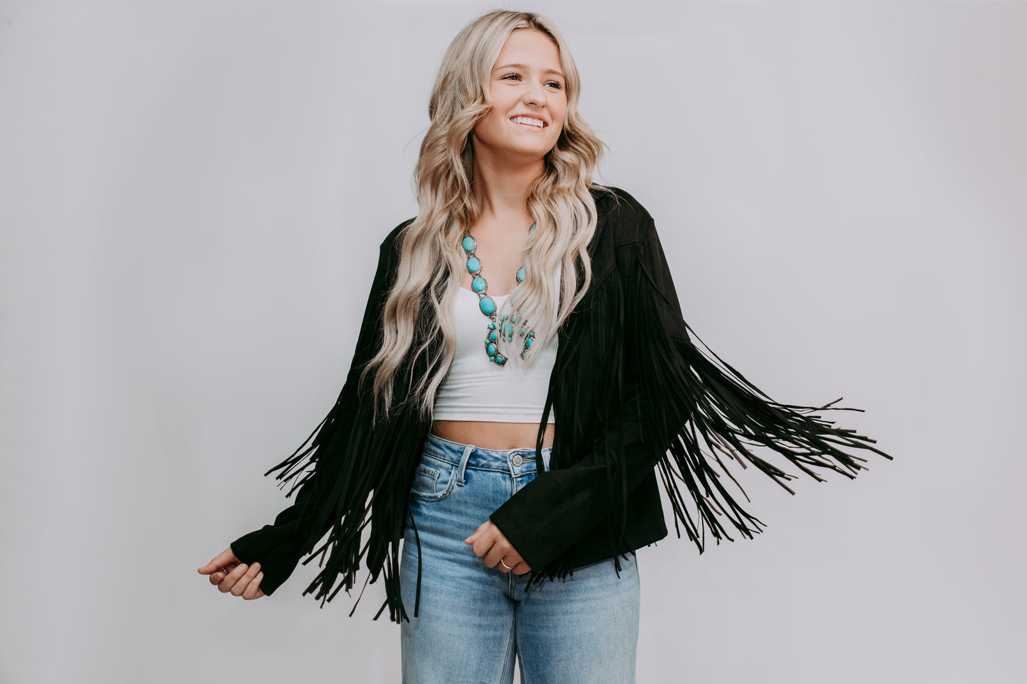 MK208 Blank Fringe Vegan Suede Jacket