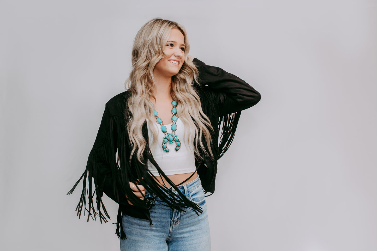 MK208 Blank Fringe Vegan Suede Jacket
