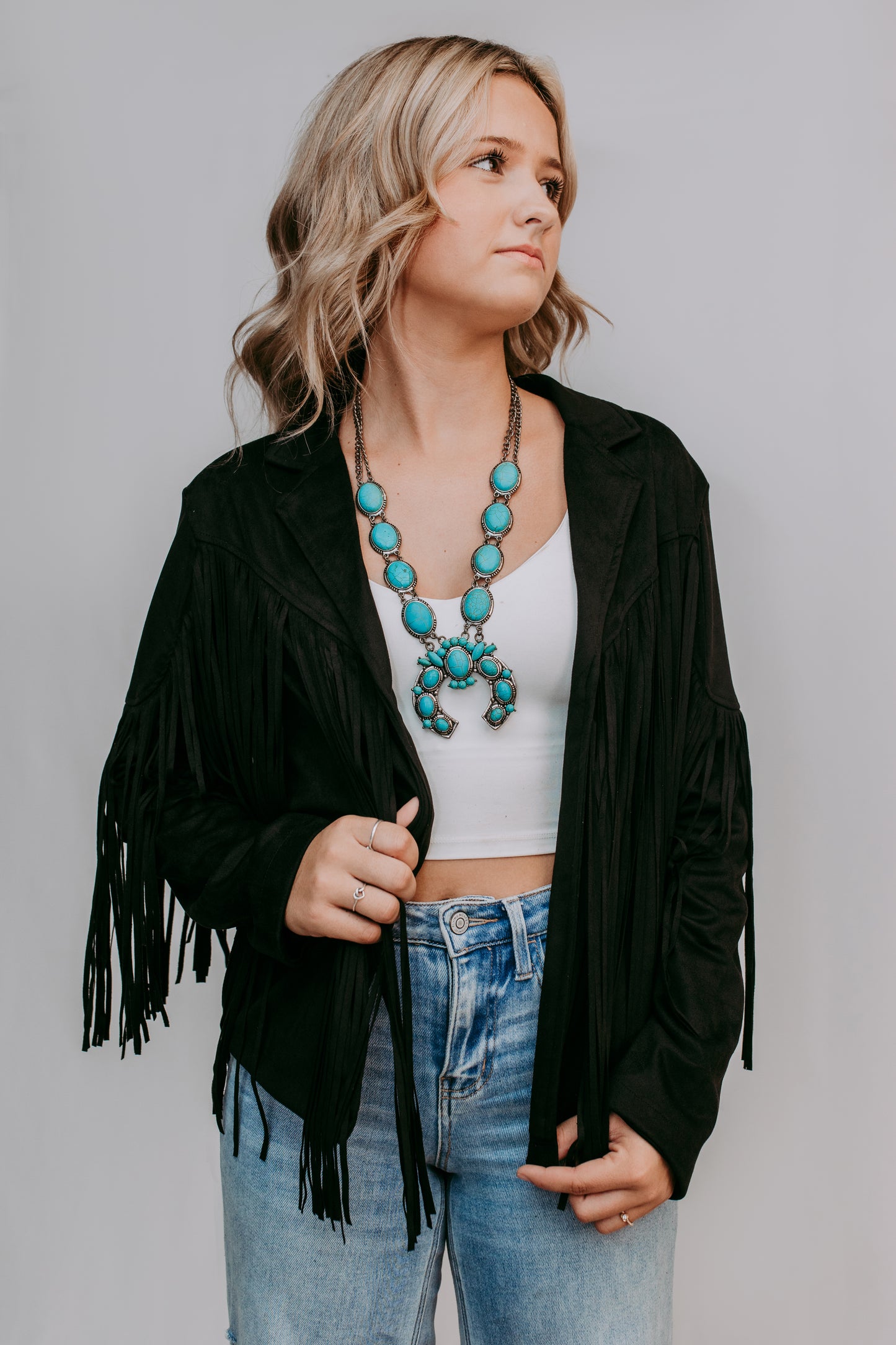 MK208 Blank Fringe Vegan Suede Jacket