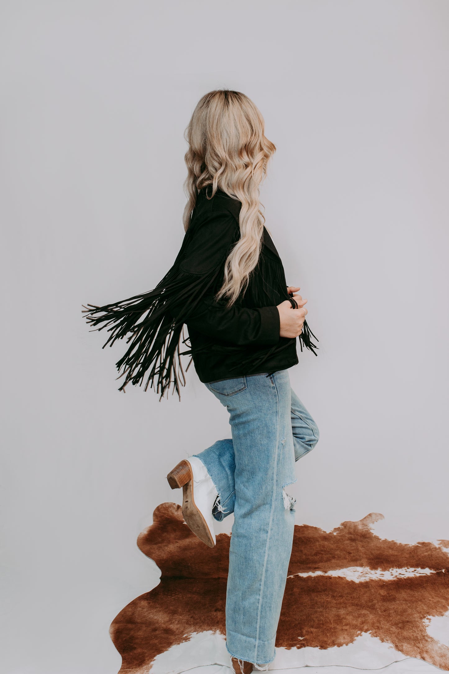 MK208 Blank Fringe Vegan Suede Jacket