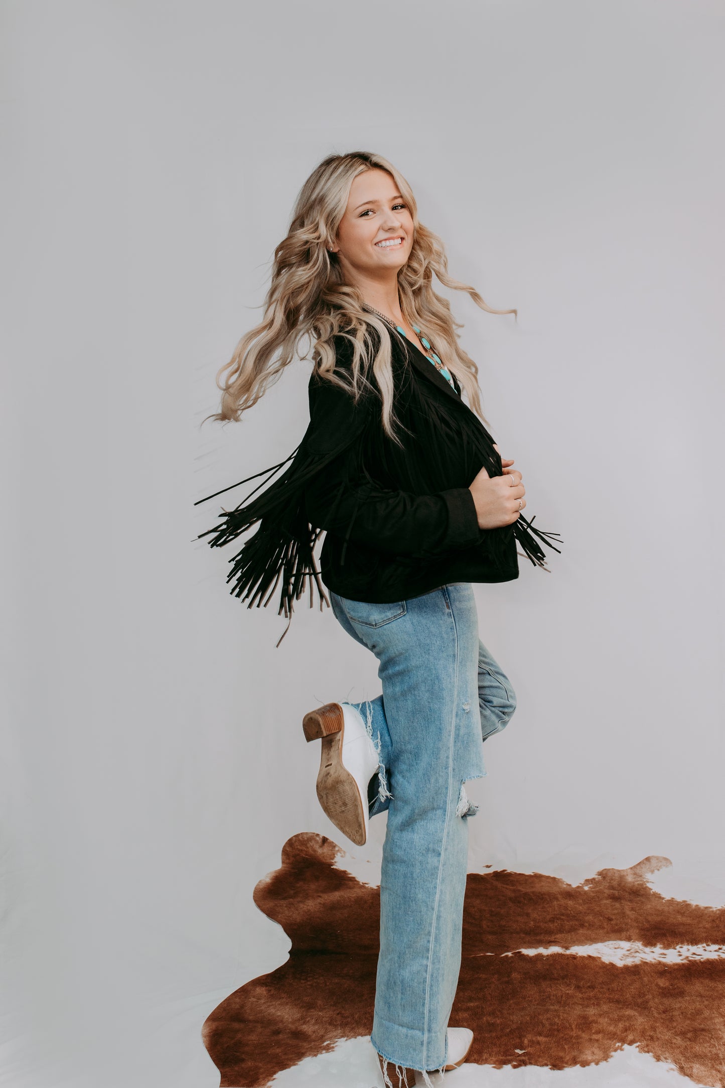 MK208 Blank Fringe Vegan Suede Jacket
