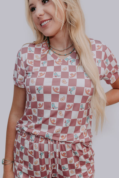 TZ43 Western Checkers Modal Pajamas Shorts Set