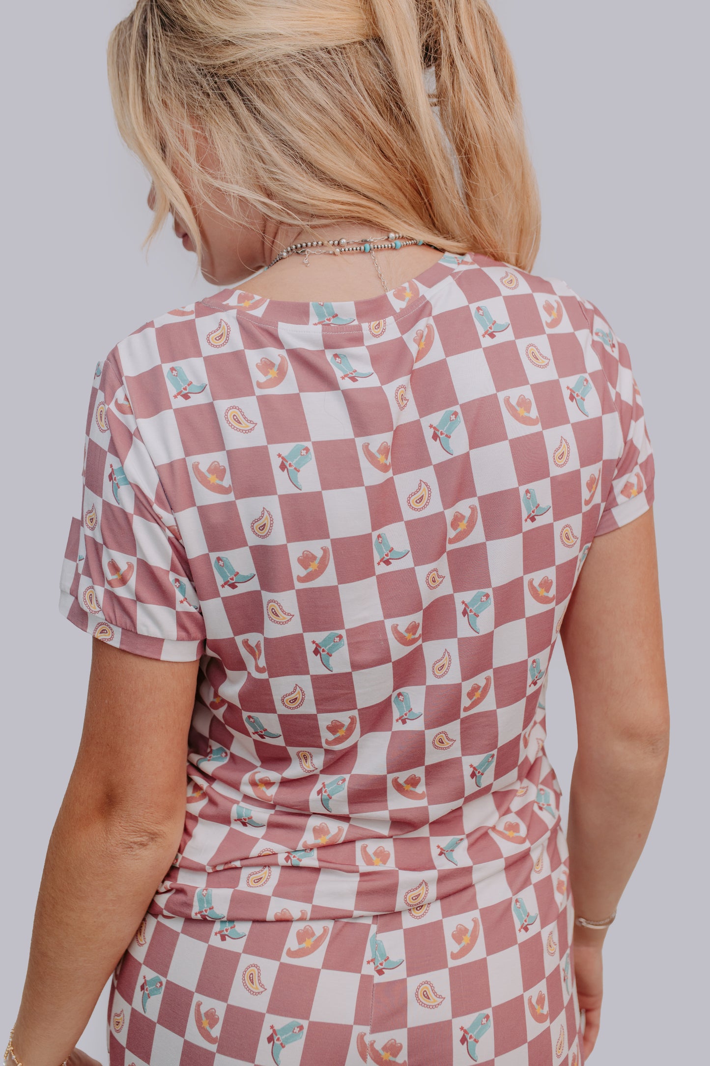 TZ43 Western Checkers Modal Pajamas Shorts Set
